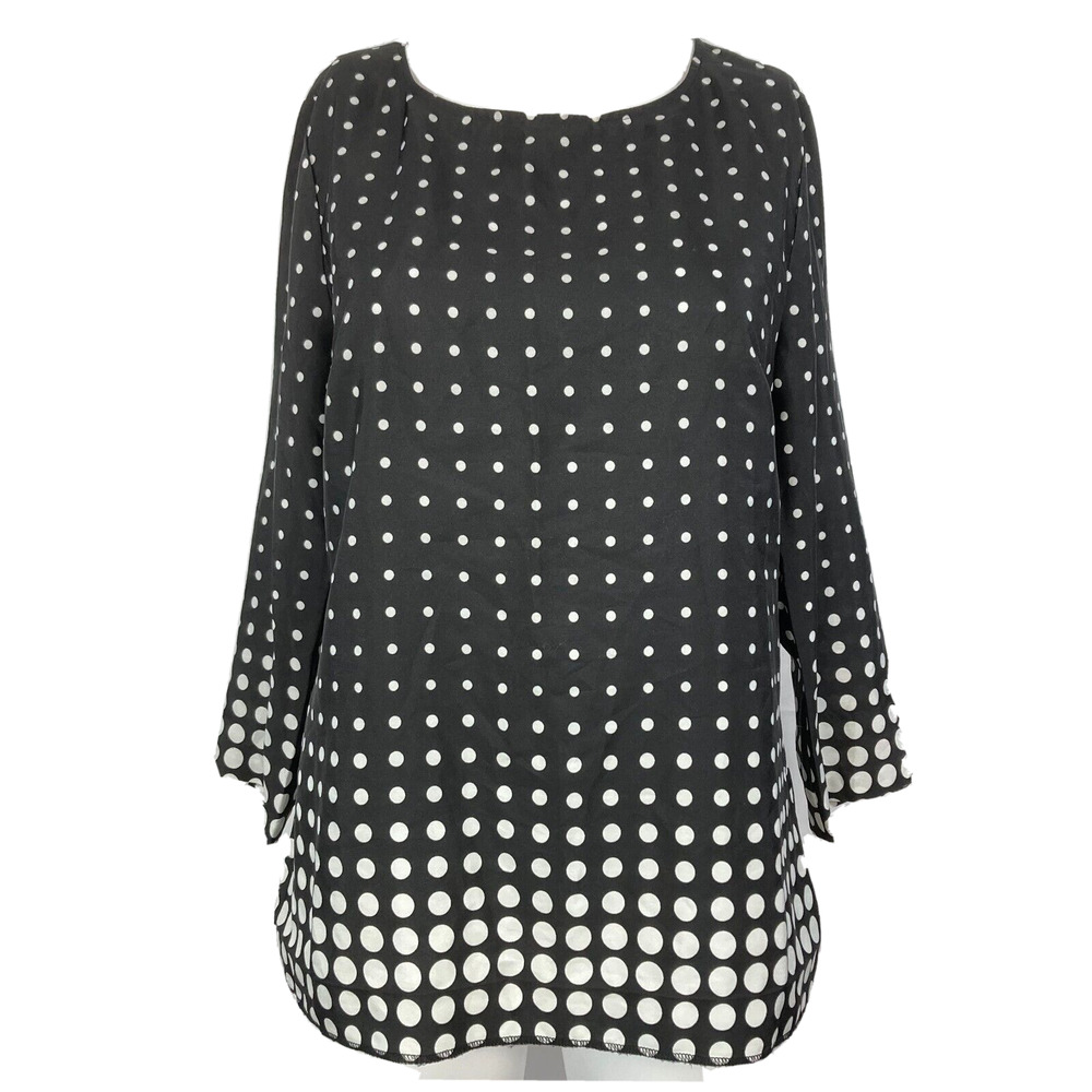 J. Crew Shirt Womens Sz XS Black White Polka Dot Blouse Long Sleeve Lightweight